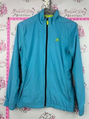 adidas jacket Women's Turquoise wind rain Jacket with Neon Yellow green Accents